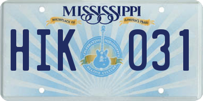 MS license plate HIK031