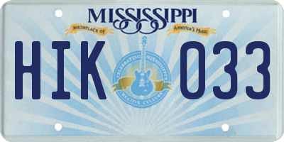 MS license plate HIK033