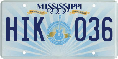 MS license plate HIK036