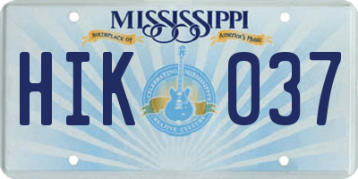 MS license plate HIK037