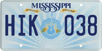 MS license plate HIK038