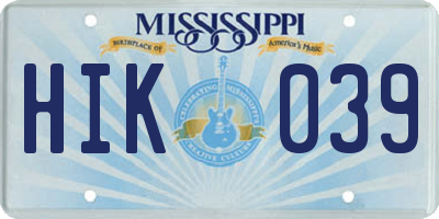 MS license plate HIK039