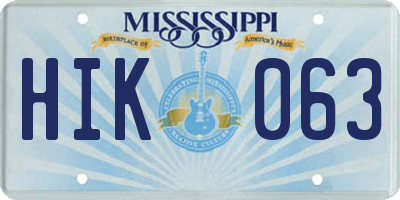 MS license plate HIK063