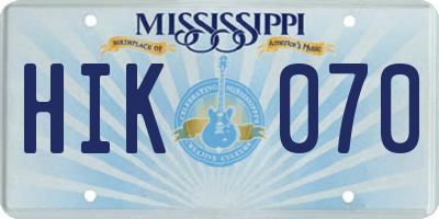 MS license plate HIK070