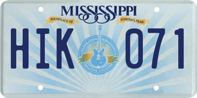 MS license plate HIK071