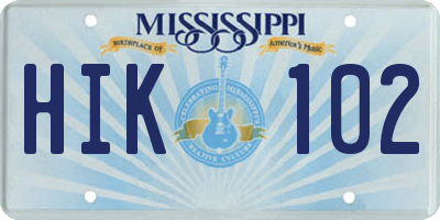 MS license plate HIK102