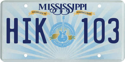 MS license plate HIK103