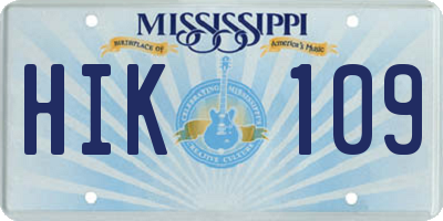 MS license plate HIK109