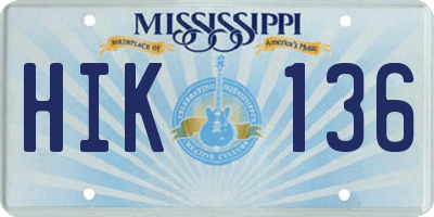 MS license plate HIK136