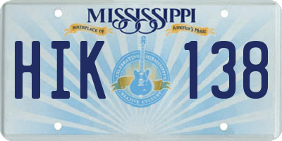 MS license plate HIK138