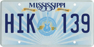 MS license plate HIK139