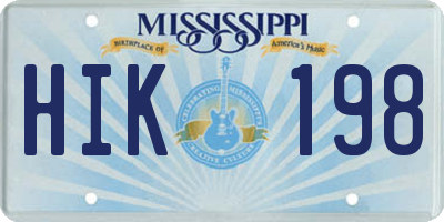 MS license plate HIK198