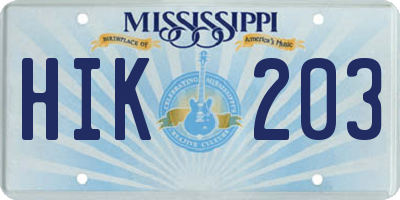 MS license plate HIK203