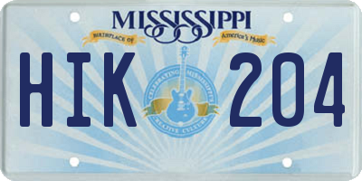 MS license plate HIK204