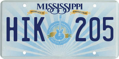 MS license plate HIK205