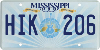 MS license plate HIK206
