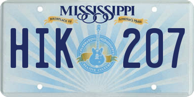 MS license plate HIK207