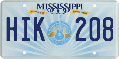 MS license plate HIK208