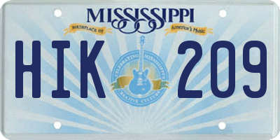 MS license plate HIK209