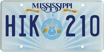 MS license plate HIK210