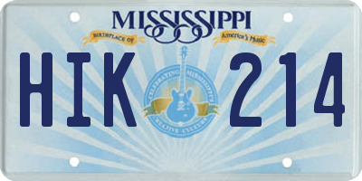 MS license plate HIK214