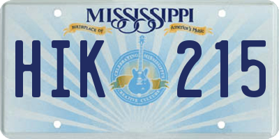 MS license plate HIK215