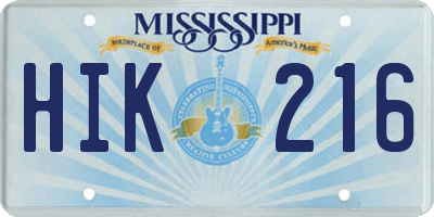 MS license plate HIK216