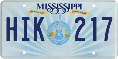 MS license plate HIK217