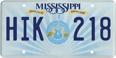 MS license plate HIK218