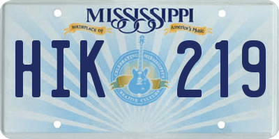 MS license plate HIK219