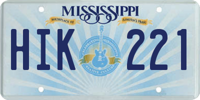 MS license plate HIK221
