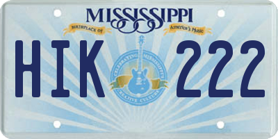 MS license plate HIK222