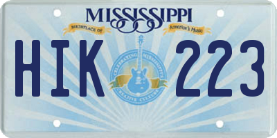 MS license plate HIK223