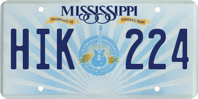 MS license plate HIK224
