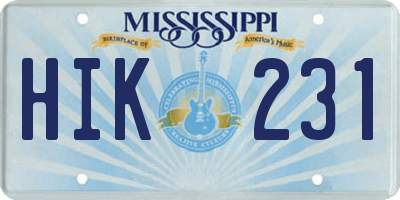 MS license plate HIK231
