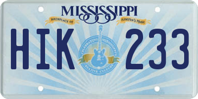 MS license plate HIK233