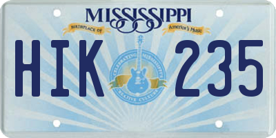 MS license plate HIK235