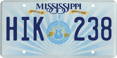 MS license plate HIK238
