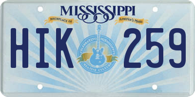 MS license plate HIK259