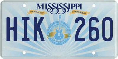MS license plate HIK260