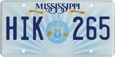 MS license plate HIK265