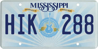 MS license plate HIK288