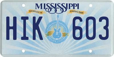 MS license plate HIK603