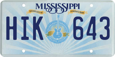 MS license plate HIK643
