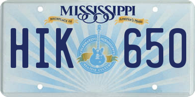 MS license plate HIK650