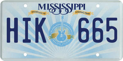 MS license plate HIK665