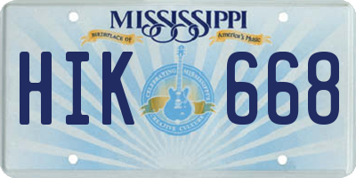 MS license plate HIK668