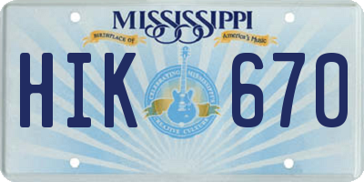 MS license plate HIK670