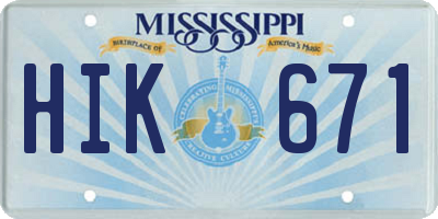 MS license plate HIK671