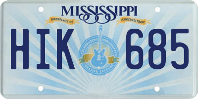 MS license plate HIK685